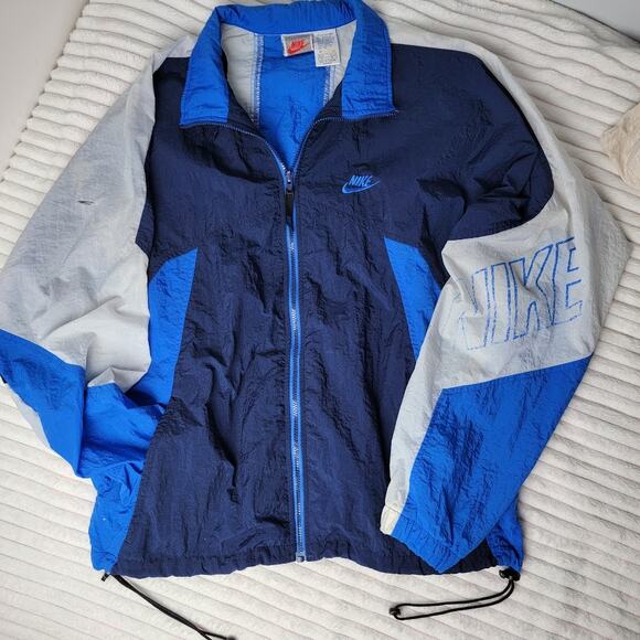 Vintage Nike Windbreaker Jacket M Blue White 90s Y2K Sporty Track Zip Streetwear - Picture 3 of 10